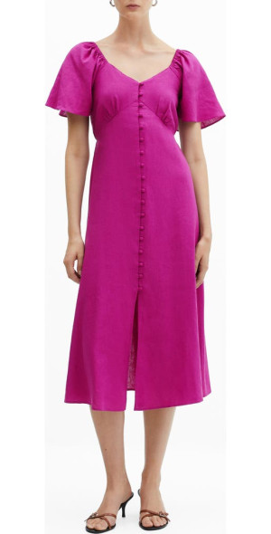 violet linen blend midi dress Boden Women's Twist Front Linen Blend Dress in Purple