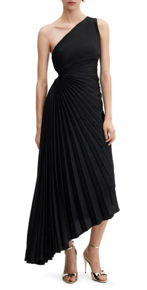 mango one shoulder black dress MANGO Asymmetrical Dress With Slit