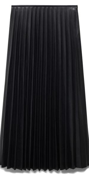 MANGO Pleated Faux Leather Midi Skirt in Black