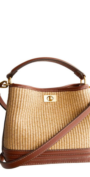 MANGO Raffia Effect Bucket Bag in Leather at Nordstrom