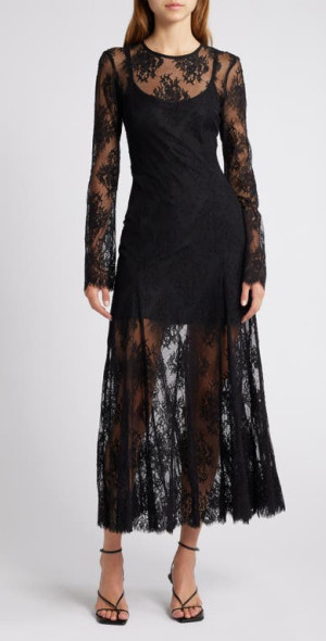 mango long lace dress Semi-transparent lace long dress