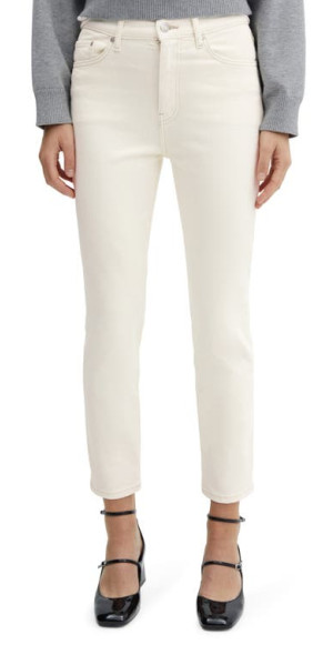 MANGO Slim Fit Crop Pants in Ecru at Nordstrom