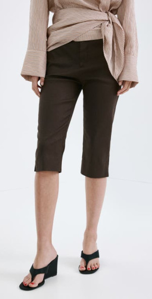 Mango Stretch Linen & Cotton Capri Pants