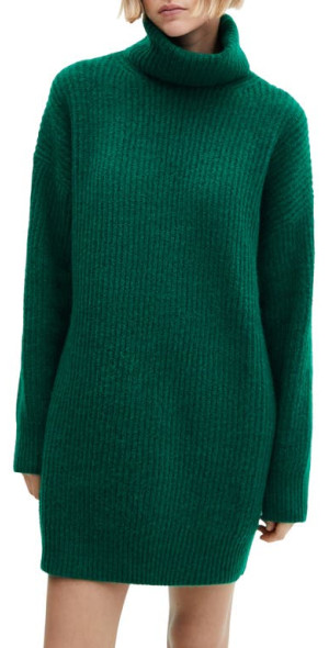 MANGO - Turtleneck Rib Sweater Dress in Dark Green at Nordstrom
