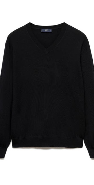 MANGO V-Neck Merino Wool Sweater in Black at Nordstrom, Size Small