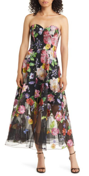 green emerald velvet dress Illusion Murals Sleeveless Embroidered Tulle Midi Dress