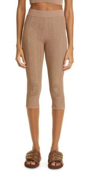 Marine Serre Pointelle Knit Viscose Silk Capri Pants in Beige