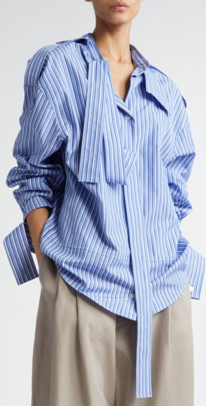 Meryll Rogge - Stripe Deconstructed Button-Up Shirt in Blue Multi