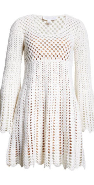 Michael Kors Collection Long Sleeve Cashmere Cotton Crochet