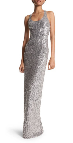 Michael Kors Collection Sequin Racerback Gown in Silver at Nordstrom