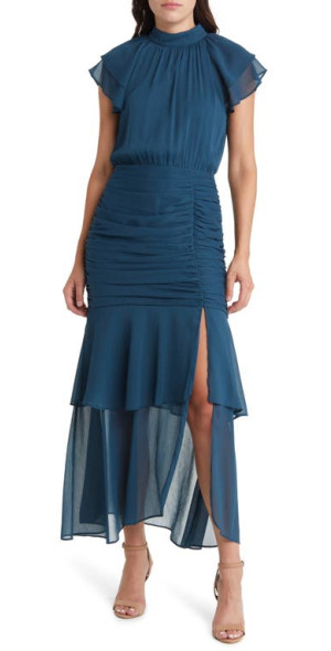 short sleeve asymmetric hem satin maxi dress mila mae Short Sleeve Asymmetric Hem Satin Maxi Dress (Women)