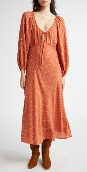 MILLE - Suki Polka Dot Long Sleeve Cotton Blend Dress in Terracotta Dot at Nordstrom, Size Xx-Small MILLE - Suki Polka Dot Long Sleeve Cotton Blend Dress in Terracotta Dot at Nordstrom, Size Xx-Small