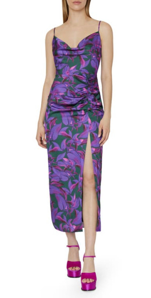 milly purple dress Short Sleeve Linen Wrap Dress Milly M / Shadow Purple