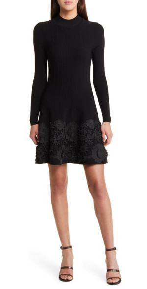 chinese dress ladies Button + Lace Sweater Dress