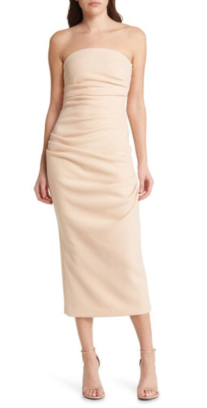 MISHA COLLECTION Calandra Strapless Sheath Dress in Shell Beige