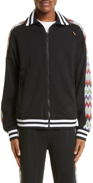 Missoni - Chevron Zigzag Inset Cotton Fleece Track Jacket in Black