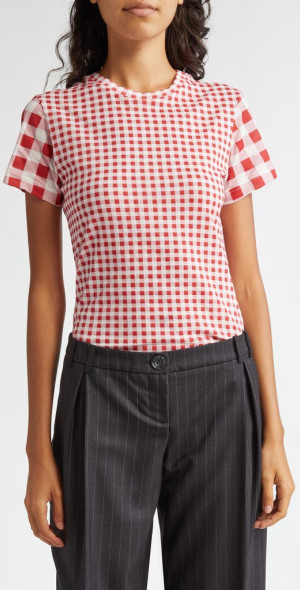 Molly Goddard - Jessie Gingham T-Shirt in Pink Red at Nordstrom 