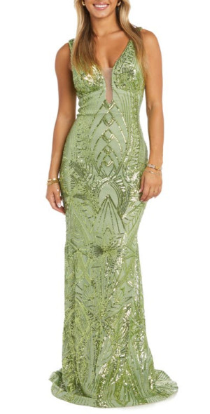 Morgan Sequin Embellished Column Gown in Lime at Nordstrom