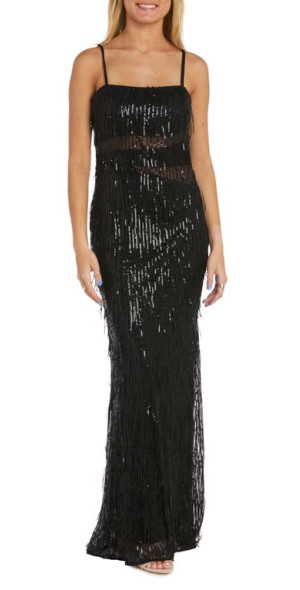 Morgan Sequin Fringe Illusion Mesh Gown in Black at Nordstrom