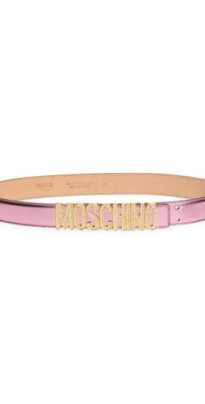 Moschino - Crystal Logo Leather Belt in Fantasy Print Pink  display picture 1