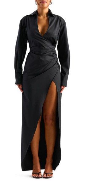 long sleeve faux wrap dress naked wardrobe Wrap Dress Khaki Long Sleeve Dress Naked Wardrobe Long Sleeve Faux Wrap  Dress In Beige At