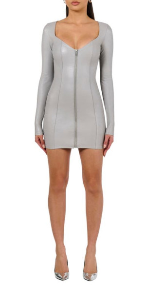 Naked Wardrobe - Long Sleeve Zip-Up Faux Leather Minidress in Light Grey at  Nordstrom