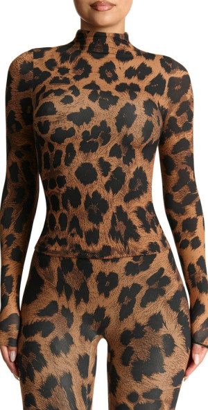 Naked Wardrobe Print Turtleneck Top in Leopard at Nordstrom