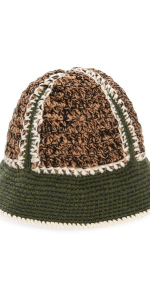 Nicholas Daley - Crochet Wool & Cotton Bucket Hat in Black/Olive