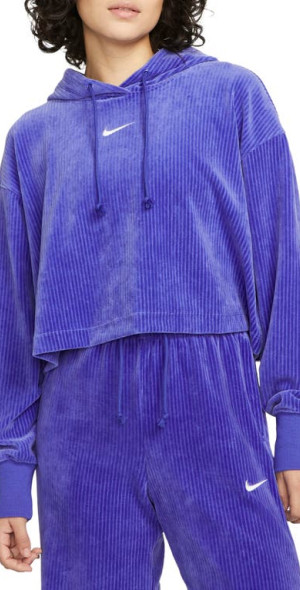 Nike Rib Velour Crop Hoodie in Lapis/Sail at Nordstrom