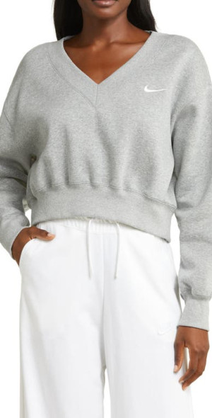 Nike - Sportswear Phoenix Fleece V-Neck Crop Sweatshirt in Dk Grey