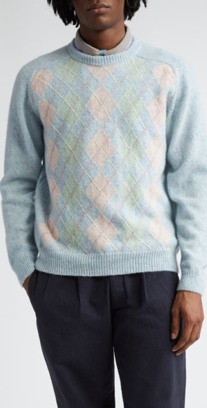 Noah - Pastel Argyle Shetland Wool Sweater in Blue/Argyle