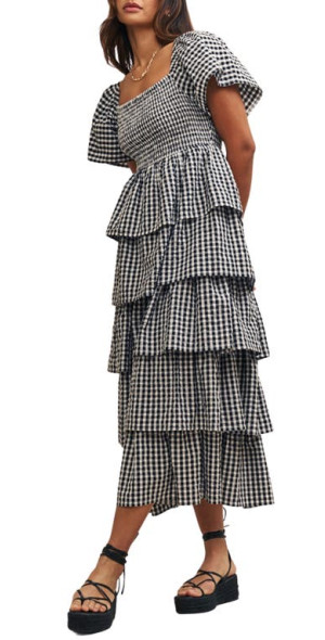fitted lace wedding dress Gingham Maxi Dress (Black & White) main image 0