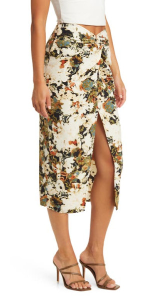 Open Edit Twist Front Skirt in Ivory Multi Floral at Nordstrom