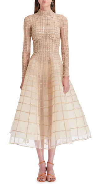 champagne satin dress long self-portrait - Champagne Satin Flower Maxi Dress main image 1