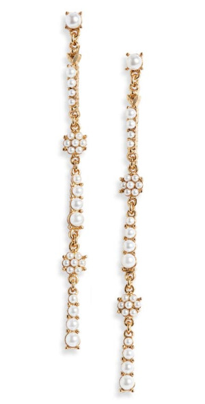 Oscar de la Renta Flower Imitation Pearl Linear Drop Earrings at