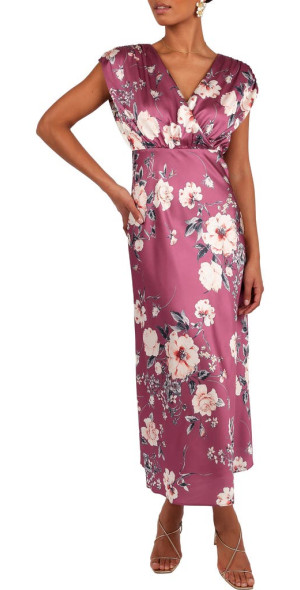 floral maxi dress for petite women Brittany Short Sleeve Maxi Dress in Pink Floral