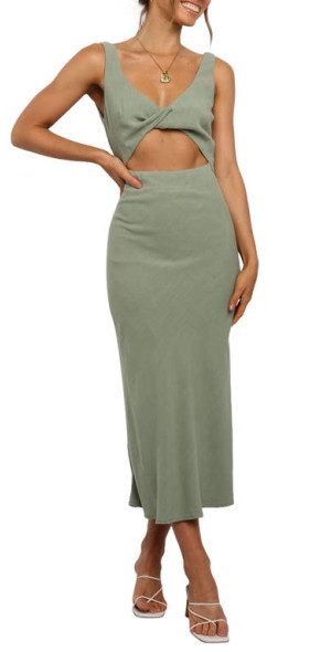 Petal & Pup - Apollo Cutout Detail Midi Dress in Olive at Nordstrom