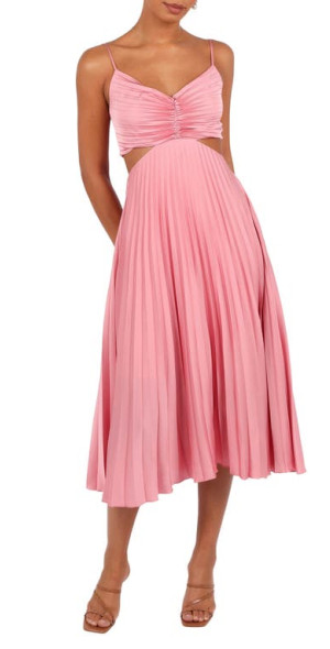 strapless open back dress Ecru Fluid Pleated Cut-Out Midi Dress L main image 0