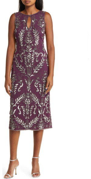 beaded mesh midi cocktail dress pisarro nights Beaded Midi Cocktail Dress (Women)