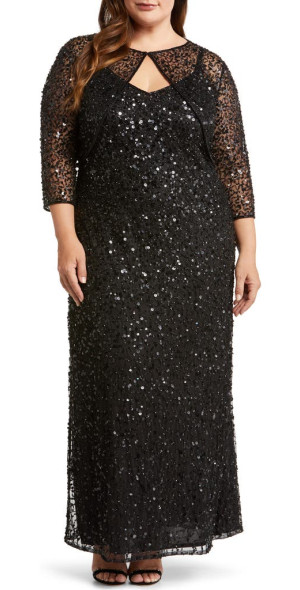 pisarro nights dresses Navy Beaded Dress with Drop Waist skimming cocktail dress illuminated by rows of shimmery sequins and intricately stitched beads Pisarro Nights - Sequin Mesh