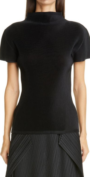Pleats Please Issey Miyake - Mist Basics Funnel Neck Top in Black
