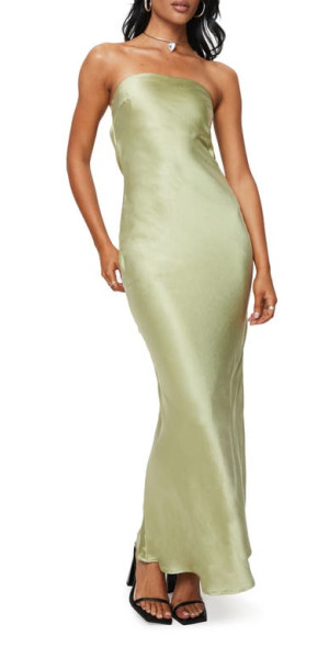 Princess Polly - Haley Strapless Satin Maxi Dress in Green
