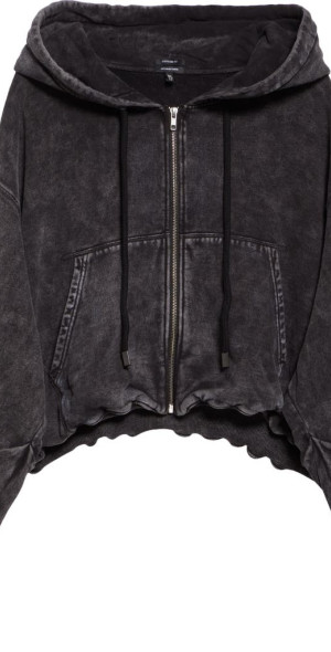 R13 - Balloon Bubble Hem Cotton Zip Hoodie in Washed Black at