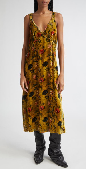 knee length dresses for ladies Ochre Spotted Wildflower Midi Dress | Women's Clothing