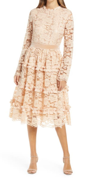 Rachel Parcell - Ruffle Lace Long Sleeve Dress in Beige Almond