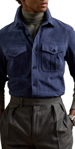 Ralph Lauren Purple Label Barron Suede Shirt Jacket in Island