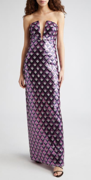 Ramy Brook - Ramona Strapless Sequin Gown in Pink Orchid Checkmate