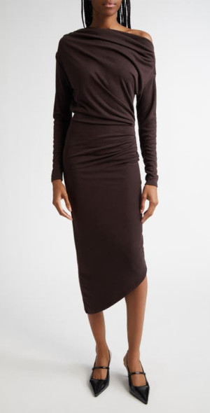 Reiss - Fleur One-Shoulder Long Sleeve Asymmetric Dress in Brown at  Nordstrom, Size X-Small