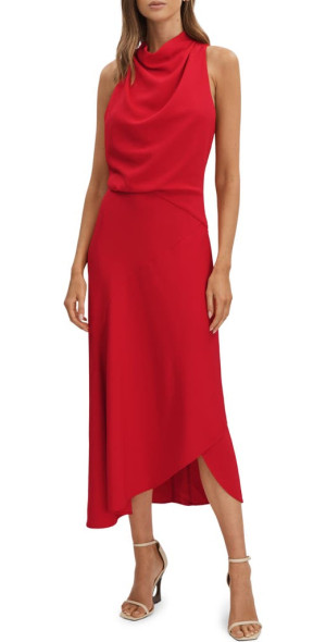 Reiss Giana Cowl Neck Sleeveless Tulip Dress in Red at Nordstrom