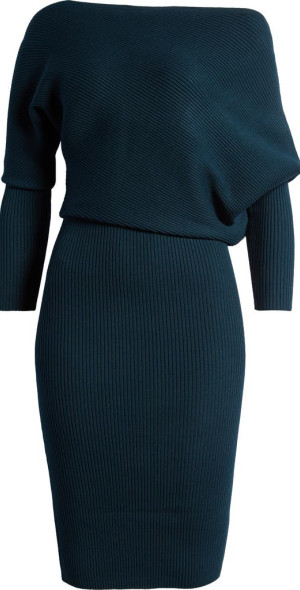 self-portrait contrast stitch ribbed knit dress self-portrait - Navy Ribbed Knit Contrast Midi Dress main image 1